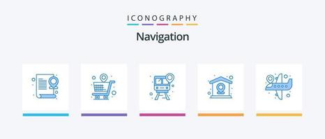 paquete de iconos de navegación azul 5 que incluye mapa. casa. mapa. alfiler. localización. diseño de iconos creativos vector