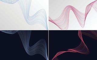 conjunto de 4 fondos abstractos de líneas onduladas para una apariencia moderna vector