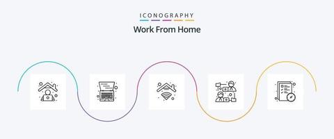 trabajar desde el paquete de iconos de la línea 5 de casa, incluido el archivo. compartición de archivos. casa. en línea. comunicación vector