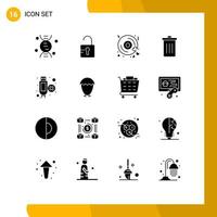 Pictogram Set of 16 Simple Solid Glyphs of hdmi cable love trash delete Editable Vector Design Elements