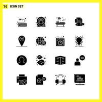 Group of 16 Solid Glyphs Signs and Symbols for gps company hospital business branding Editable Vector Design Elements