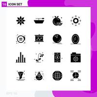 Modern Set of 16 Solid Glyphs Pictograph of gender equality fruit arrow data Editable Vector Design Elements