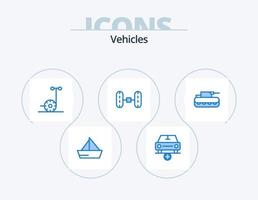 vehículos icono azul paquete 5 diseño de iconos. blindado. cañón. vehículos auto. alineación de las ruedas vector