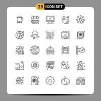 Mobile Interface Line Set of 25 Pictograms of business cable computer energy pc Editable Vector Design Elements