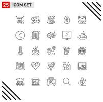 Set of 25 Vector Lines on Grid for headphone computer cinema egg decoration Editable Vector Design Elements