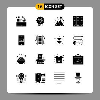 Modern Set of 16 Solid Glyphs Pictograph of mobile application application business documents archive Editable Vector Design Elements