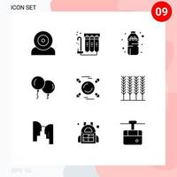 9 Thematic Vector Solid Glyphs and Editable Symbols of direction circle water spring baloons Editable Vector Design Elements