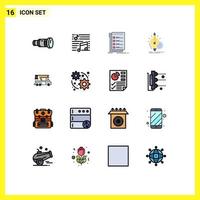 Modern Set of 16 Flat Color Filled Lines Pictograph of key idea song to do list Editable Creative Vector Design Elements