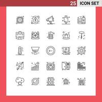 Mobile Interface Line Set of 25 Pictograms of electronic devices nature cable media Editable Vector Design Elements