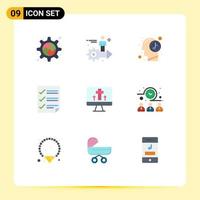 Modern Set of 9 Flat Colors Pictograph of monitor page human document checkmarks Editable Vector Design Elements