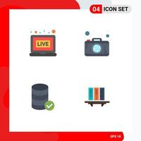 Group of 4 Modern Flat Icons Set for broadcasting web photo hosting archive Editable Vector Design Elements