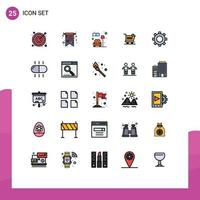 Mobile Interface Filled line Flat Color Set of 25 Pictograms of cogs item couch shipping cart Editable Vector Design Elements