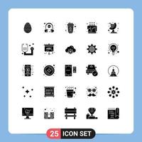 Set of 25 Commercial Solid Glyphs pack for communication party representative food cake Editable Vector Design Elements