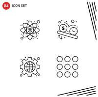 4 User Interface Line Pack of modern Signs and Symbols of atom gear study schedule web Editable Vector Design Elements