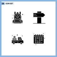 4 User Interface Solid Glyph Pack of modern Signs and Symbols of bag agriculture guide carrier calender Editable Vector Design Elements