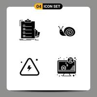 Pictogram Set of 4 Simple Solid Glyphs of checklist combustible list easter fire Editable Vector Design Elements