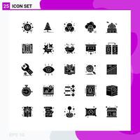 25 Thematic Vector Solid Glyphs and Editable Symbols of mosque printer x mas print cloud Editable Vector Design Elements