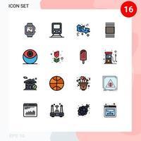 Mobile Interface Flat Color Filled Line Set of 16 Pictograms of planet view travel thumbnails world Editable Creative Vector Design Elements