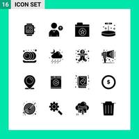 16 Universal Solid Glyphs Set for Web and Mobile Applications rain plates star plate science Editable Vector Design Elements