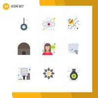 Group of 9 Modern Flat Colors Set for air communication satellite chat islamic building Editable Vector Design Elements