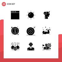 Universal Icon Symbols Group of 9 Modern Solid Glyphs of search media power engine ui Editable Vector Design Elements