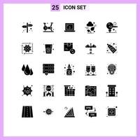 Pack of 25 creative Solid Glyphs of workflow pencil design bulb leaf Editable Vector Design Elements
