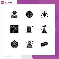 Mobile Interface Solid Glyph Set of 9 Pictograms of hot mac circle edit full Editable Vector Design Elements