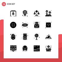 Modern Set of 16 Solid Glyphs Pictograph of nature fungi pen food scorecard Editable Vector Design Elements