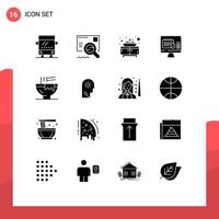 Pack of 16 Modern Solid Glyphs Signs and Symbols for Web Print Media such as food drink furniture bowl date Editable Vector Design Elements