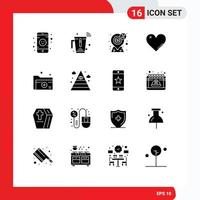 Universal Icon Symbols Group of 16 Modern Solid Glyphs of report like dollar love present Editable Vector Design Elements