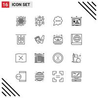 Group of 16 Outlines Signs and Symbols for bottle cash comment atm layout Editable Vector Design Elements