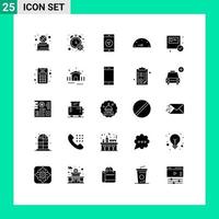 Set of 25 Commercial Solid Glyphs pack for package box application performance dash Editable Vector Design Elements