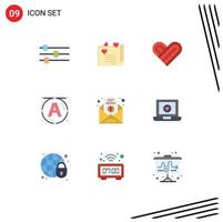 Mobile Interface Flat Color Set of 9 Pictograms of report media love hot art Editable Vector Design Elements