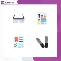 Group of 4 Flat Icons Signs and Symbols for computer report glasses data document Editable Vector Design Elements