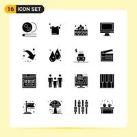 Group of 16 Solid Glyphs Signs and Symbols for share pc firewall imac monitor Editable Vector Design Elements