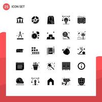 Pictogram Set of 25 Simple Solid Glyphs of idea bulb seo package commerce Editable Vector Design Elements