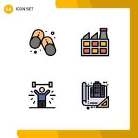 Modern Set of 4 Filledline Flat Colors Pictograph of flip flops fitness summer industry lifting Editable Vector Design Elements