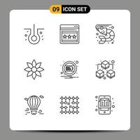 Modern Set of 9 Outlines and symbols such as interface battery sea nature clematis Editable Vector Design Elements