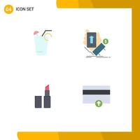 4 Creative Icons Modern Signs and Symbols of juice lipstick spring shopping finance Editable Vector Design Elements