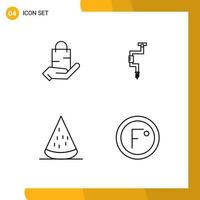 Set of 4 Modern UI Icons Symbols Signs for bag well shop carpenter food Editable Vector Design Elements