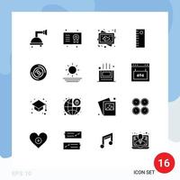 Pack of 16 creative Solid Glyphs of cd music frame disc ruler Editable Vector Design Elements