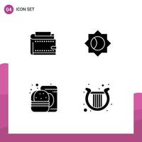 Editable Vector Line Pack of 4 Simple Solid Glyphs of wallet burger money basic fast food Editable Vector Design Elements