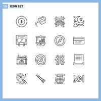 Outline Pack of 16 Universal Symbols of analysis lorry accommodation delivery new moon Editable Vector Design Elements