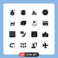 Modern Set of 16 Solid Glyphs Pictograph of mixer concrete massage snowflake cold Editable Vector Design Elements