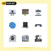 Set of 9 Commercial Flat Colors pack for monocle hat financial information protection fashion internet Editable Vector Design Elements