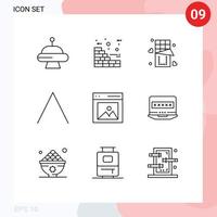 Pictogram Set of 9 Simple Outlines of user interface food content up Editable Vector Design Elements