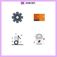 4 iconos planos universales establecidos para aplicaciones web y móviles configurando música multimedia muebles nota elementos de diseño vectorial editables vector