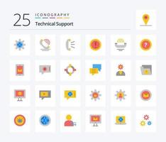 Technical Support 25 Flat Color icon pack including device. question. answer. note. about vector