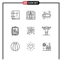 Pictogram Set of 9 Simple Outlines of camping work off scheme algorithm Editable Vector Design Elements