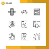 Mobile Interface Outline Set of 9 Pictograms of devices automation remote team marketing global Editable Vector Design Elements